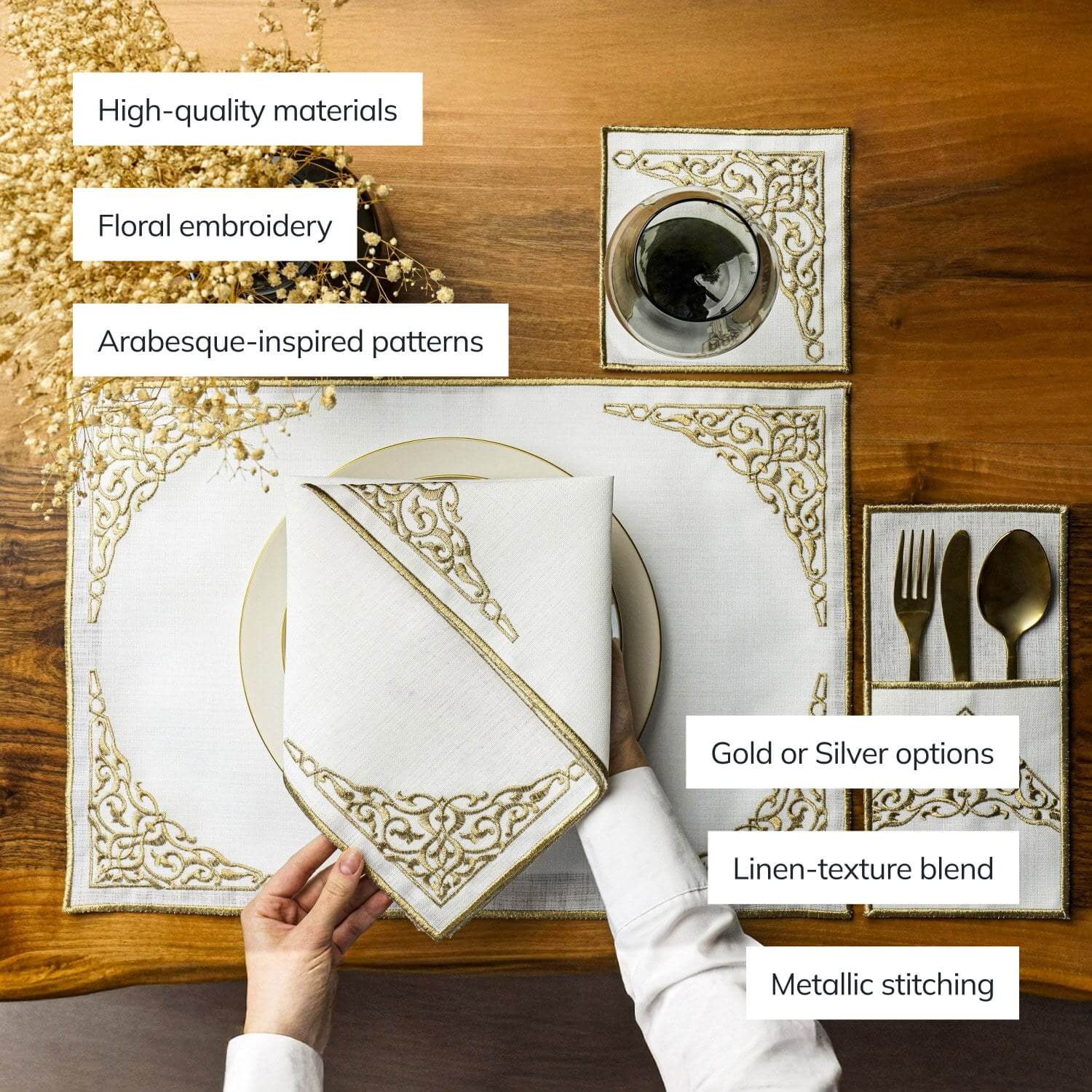 Ramadan Dining Set Barakah Floral Embroidery for 6 Persons 24 Piece Set - Image 4