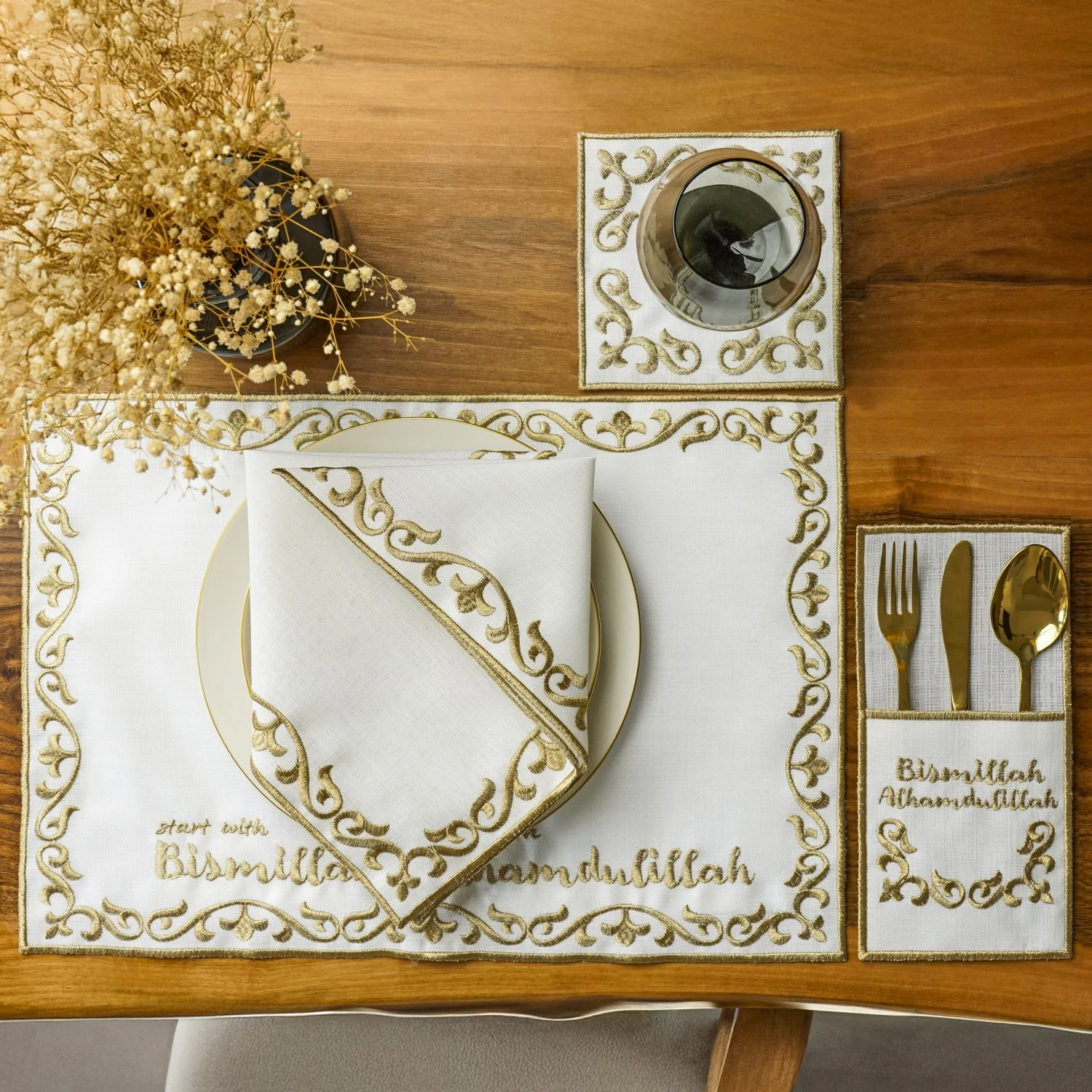 Ramadan Dining Set with Bismillah & Alhamdulillah Placemat Set for 6 Persons 24 Piece Set - Image 11