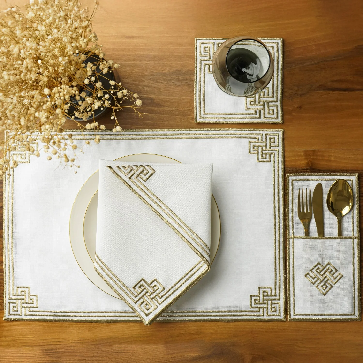 Ramadan Dining Set with Modern Geometric Meander Border for 6 Persons 24 Piece Set - Image 16