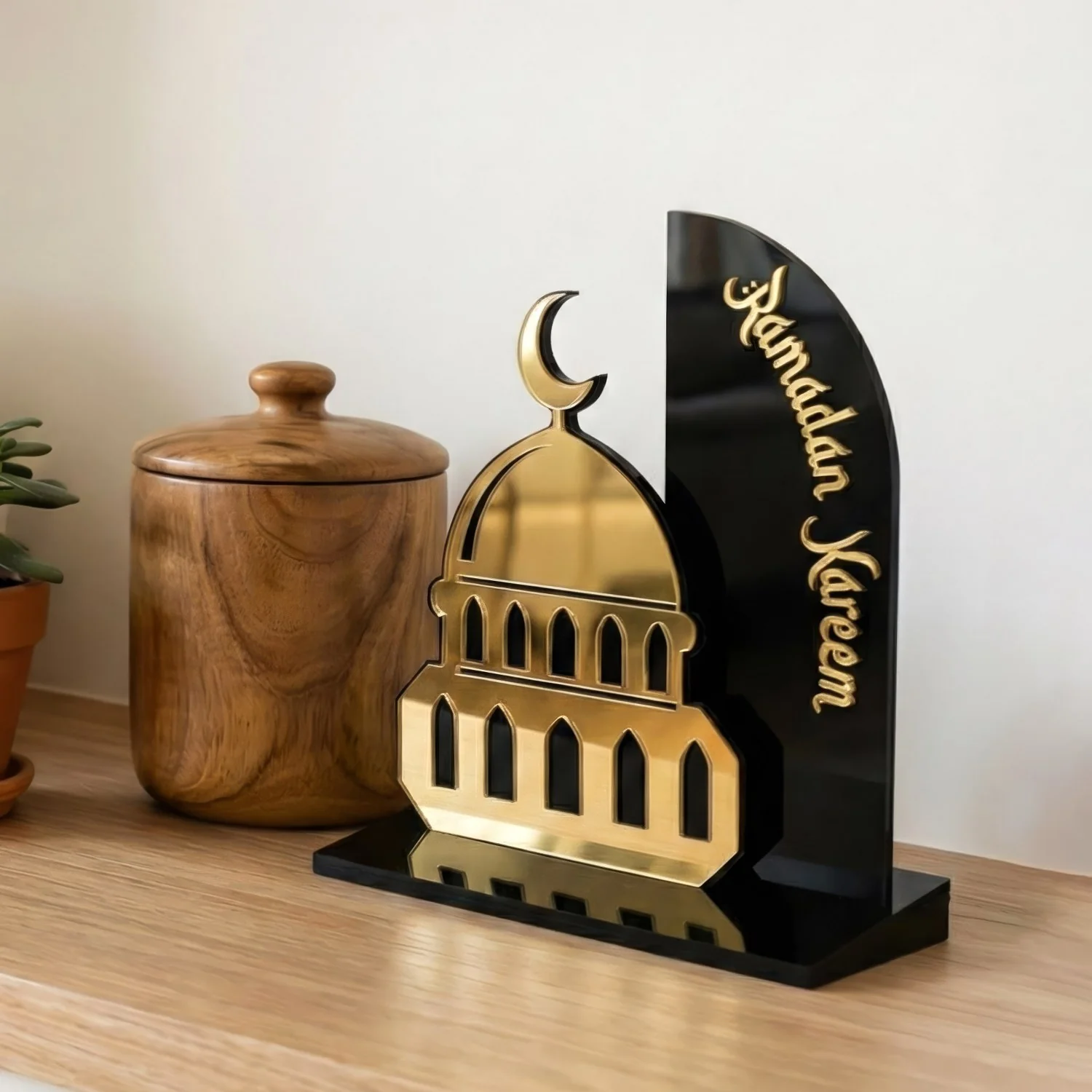 Ramadan Kareem Mosque Tabletop – Elegant Acrylic Centerpiece with 3D Dome Design