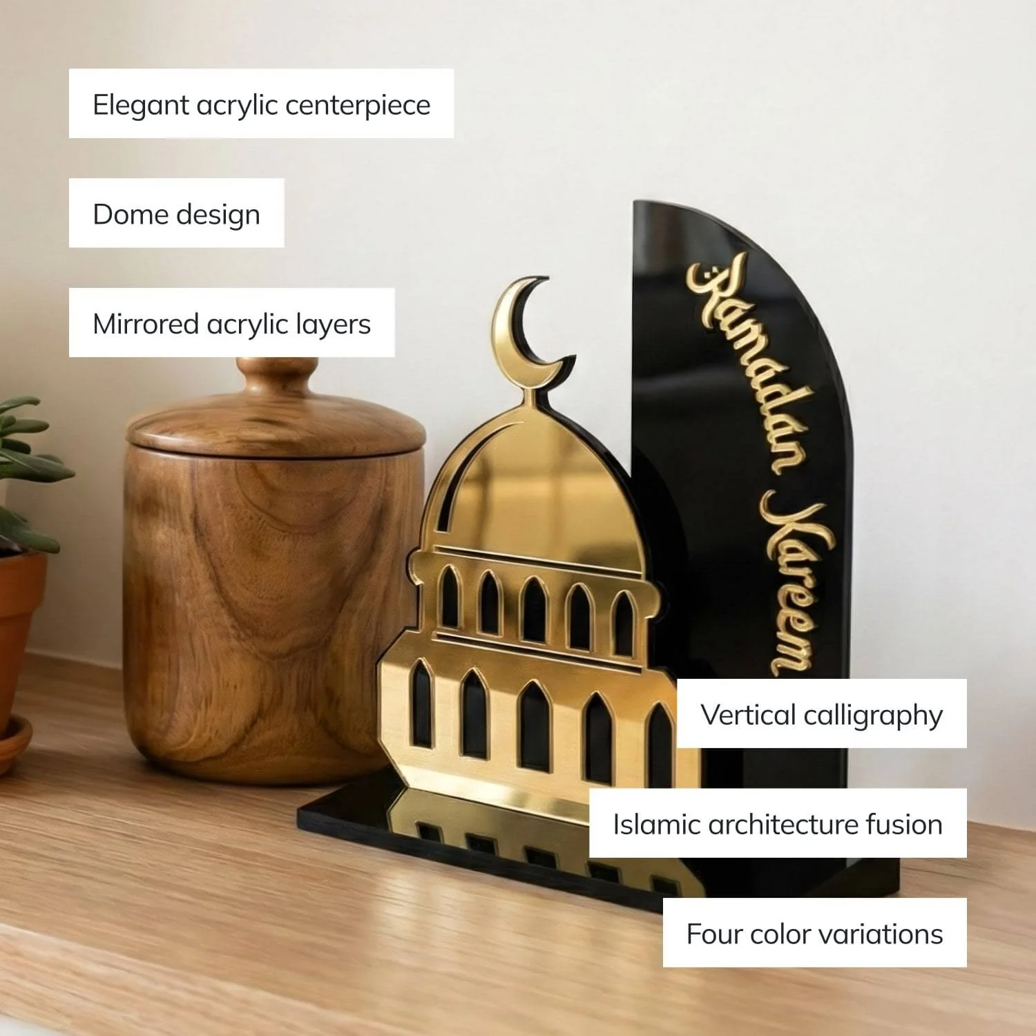 Ramadan Kareem Mosque Tabletop – Elegant Acrylic Centerpiece with 3D Dome Design - Image 6