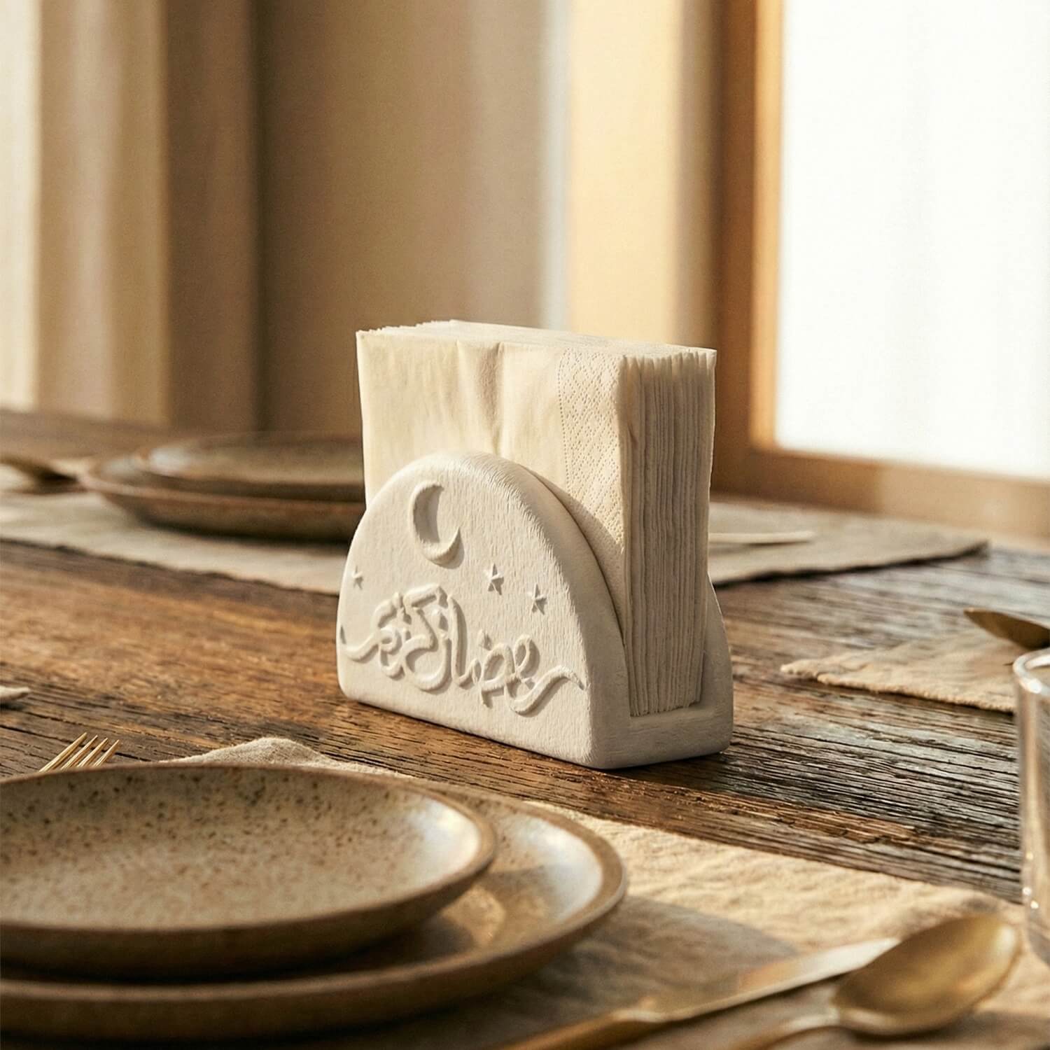 Ramadan Kareem Stone Cast Napkin Holder – Modern Concrete Iftar Decor - Image 9