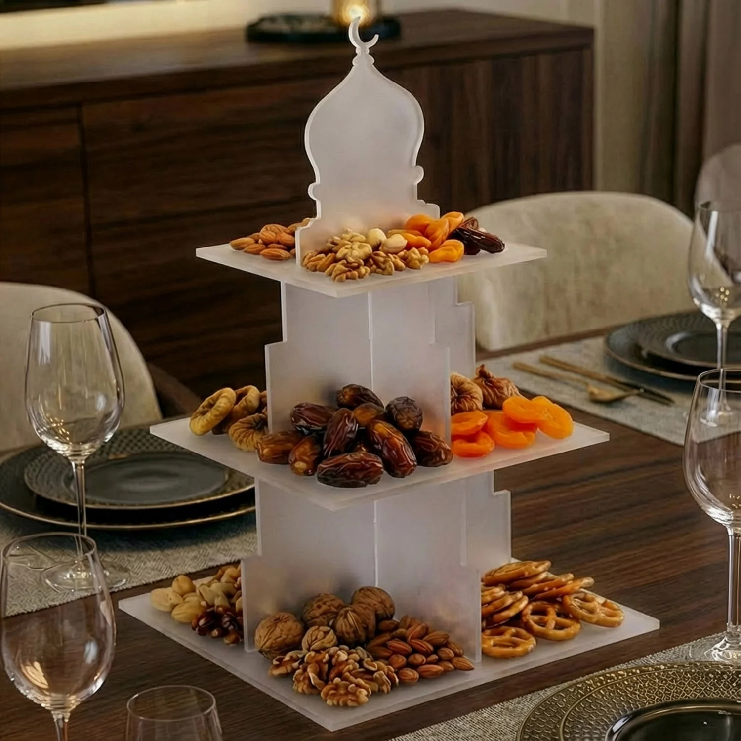 Ramadan Serving Stand – 3-Tier Acrylic Mosque Shaped Dessert & Date Holder - Image 13