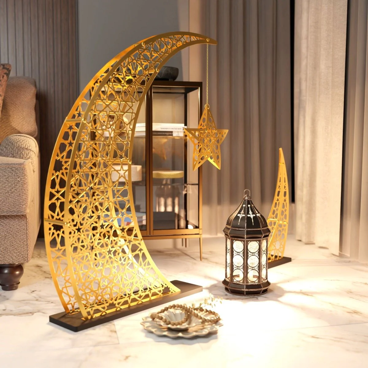 Rising Crescent Moon & Star Ramadan Decor - Metal Islamic Home Decoration - Image 6
