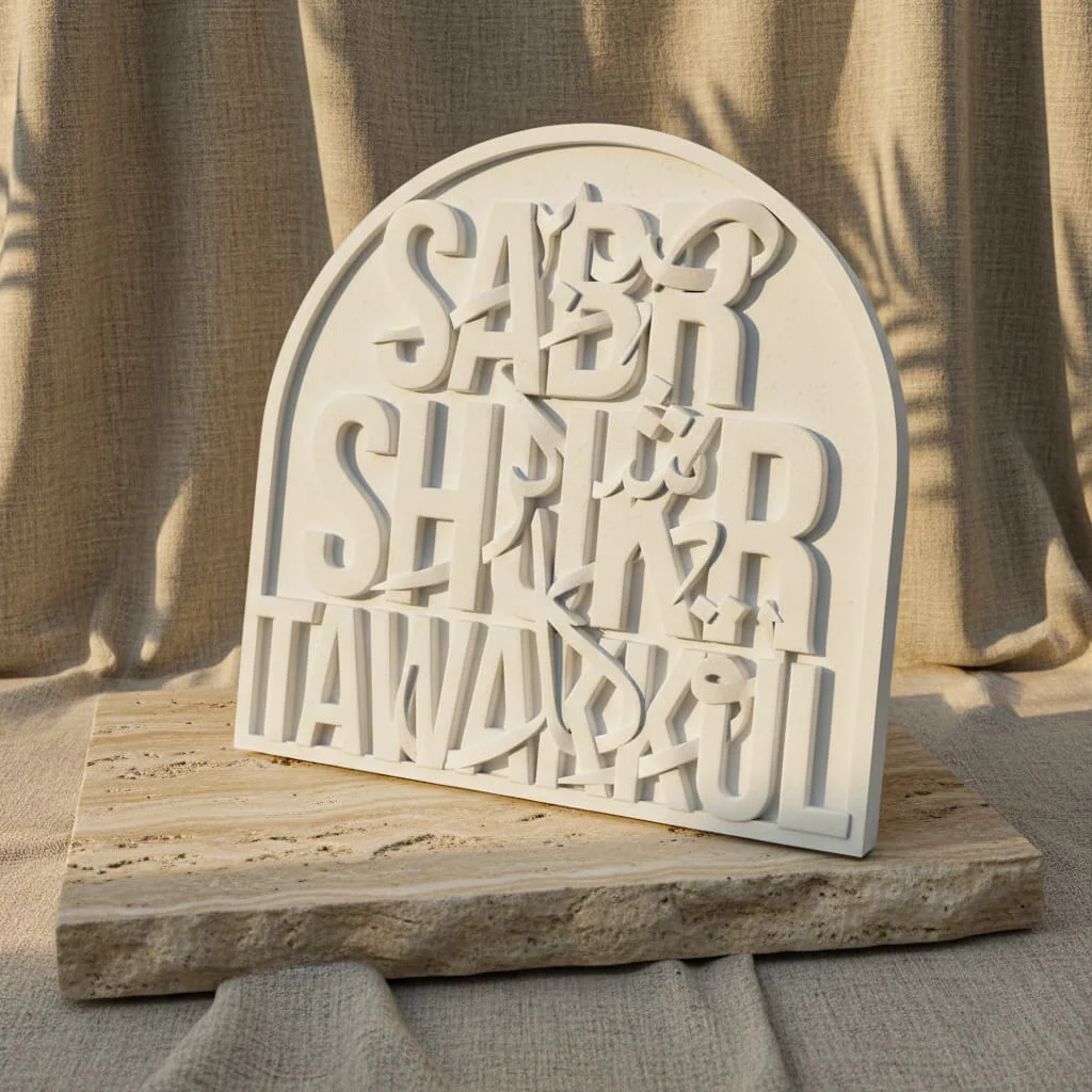Sabr, Shukr, Tawakkul Stone Relief – Islamic Virtues Decor - Image 3