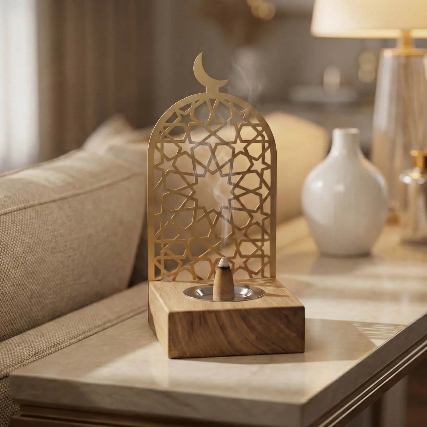 Modern Tall Mabkhara – Wooden Base Bakhoor Incense Burner