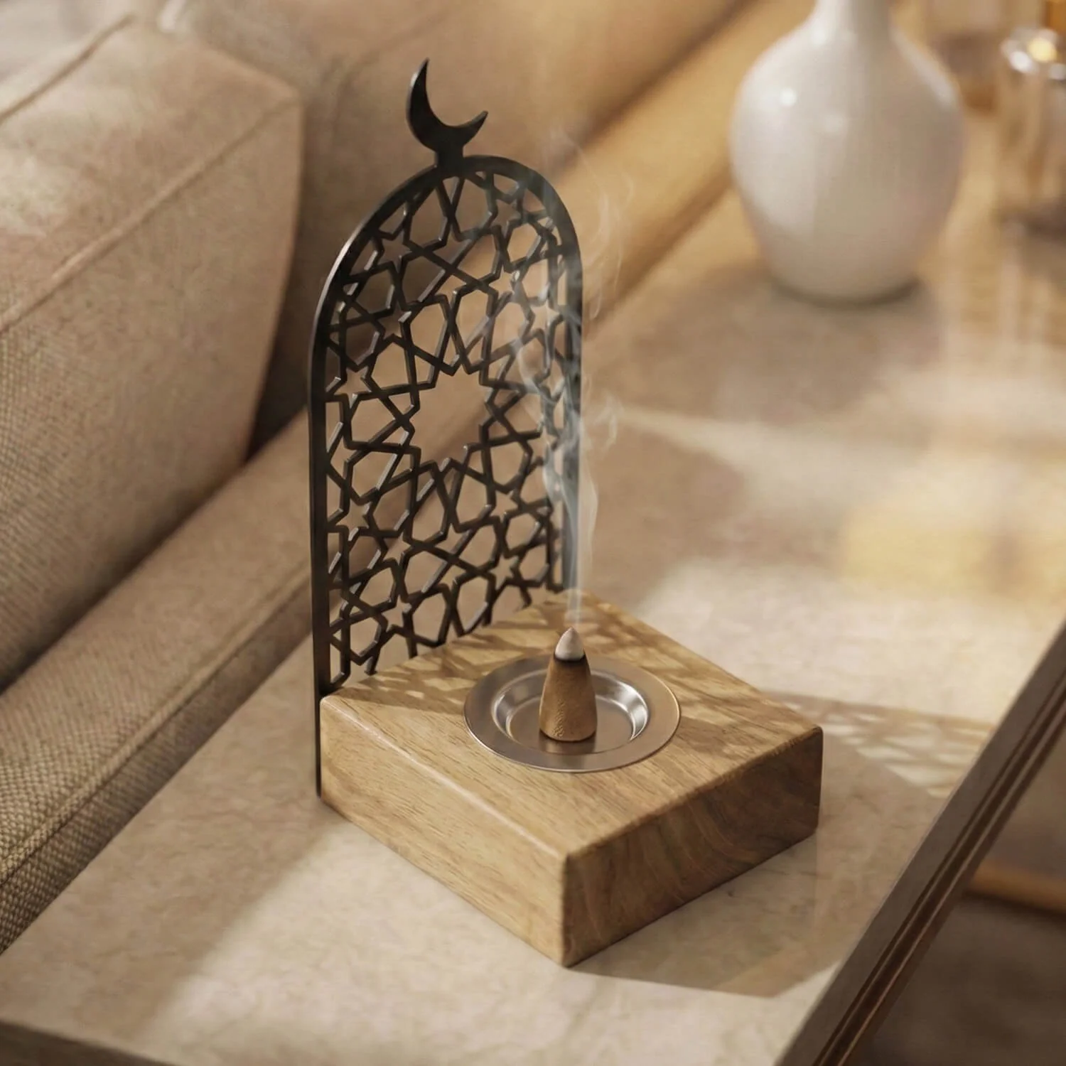 Modern Tall Mabkhara – Wooden Base Bakhoor Incense Burner - Image 12