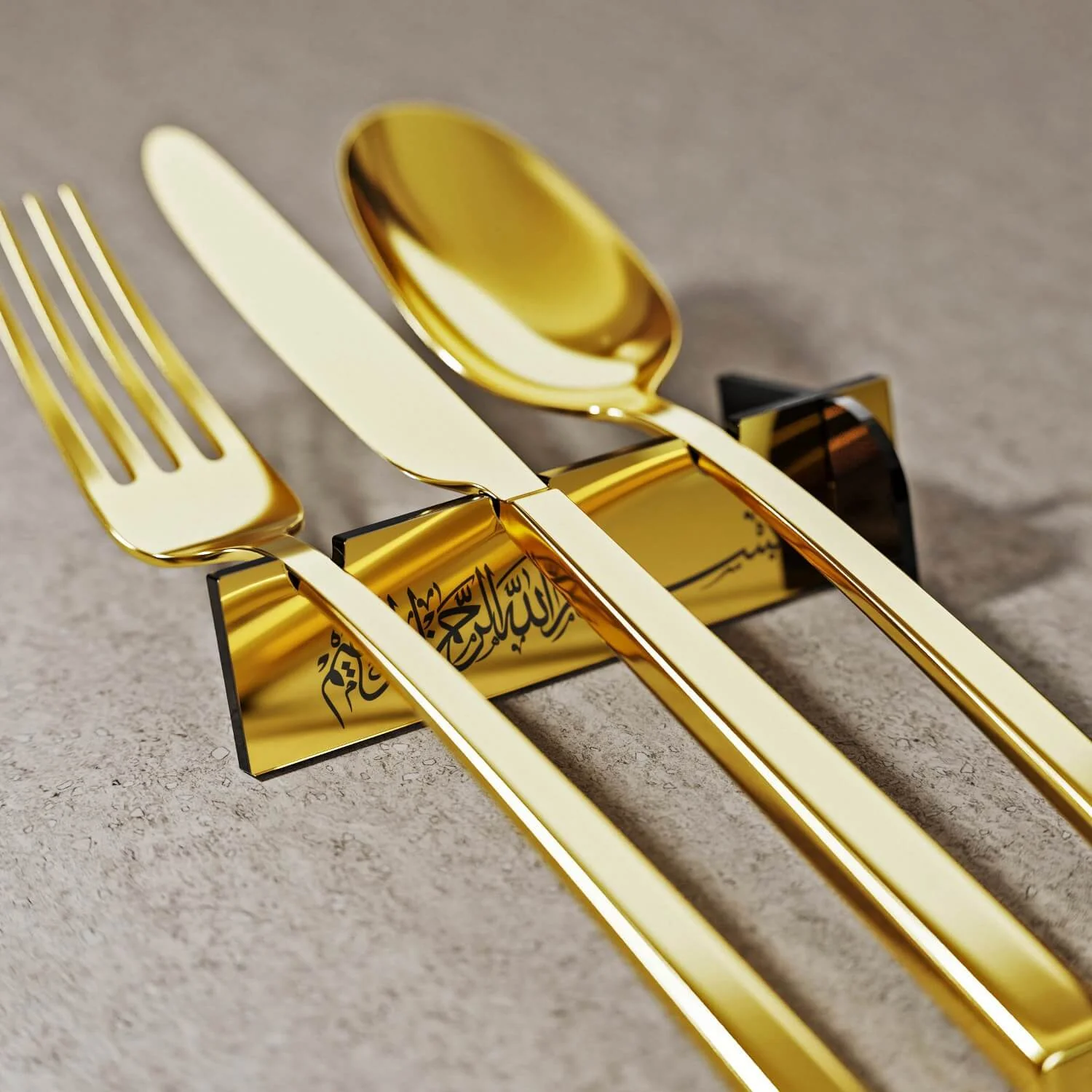Thuluth Basmala Acrylic Cutlery Holder – Mirror Finish Iftar Table Decor - Image 9