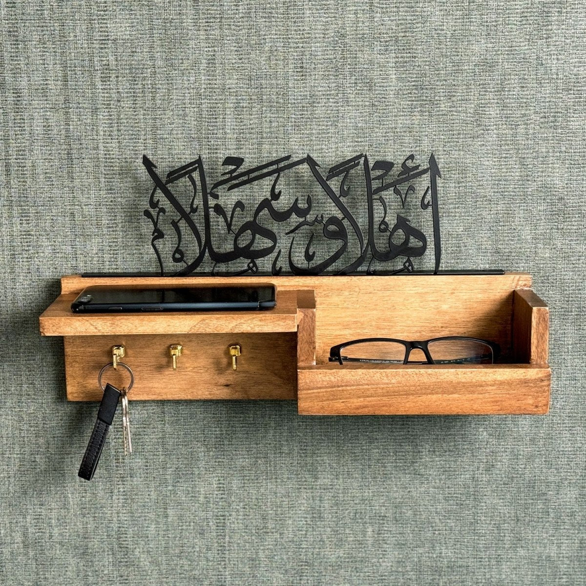 Wood Key Holder - Ahlan Wa Sahlan Arabic Calligraphy Muslim Home Decor - Image 3