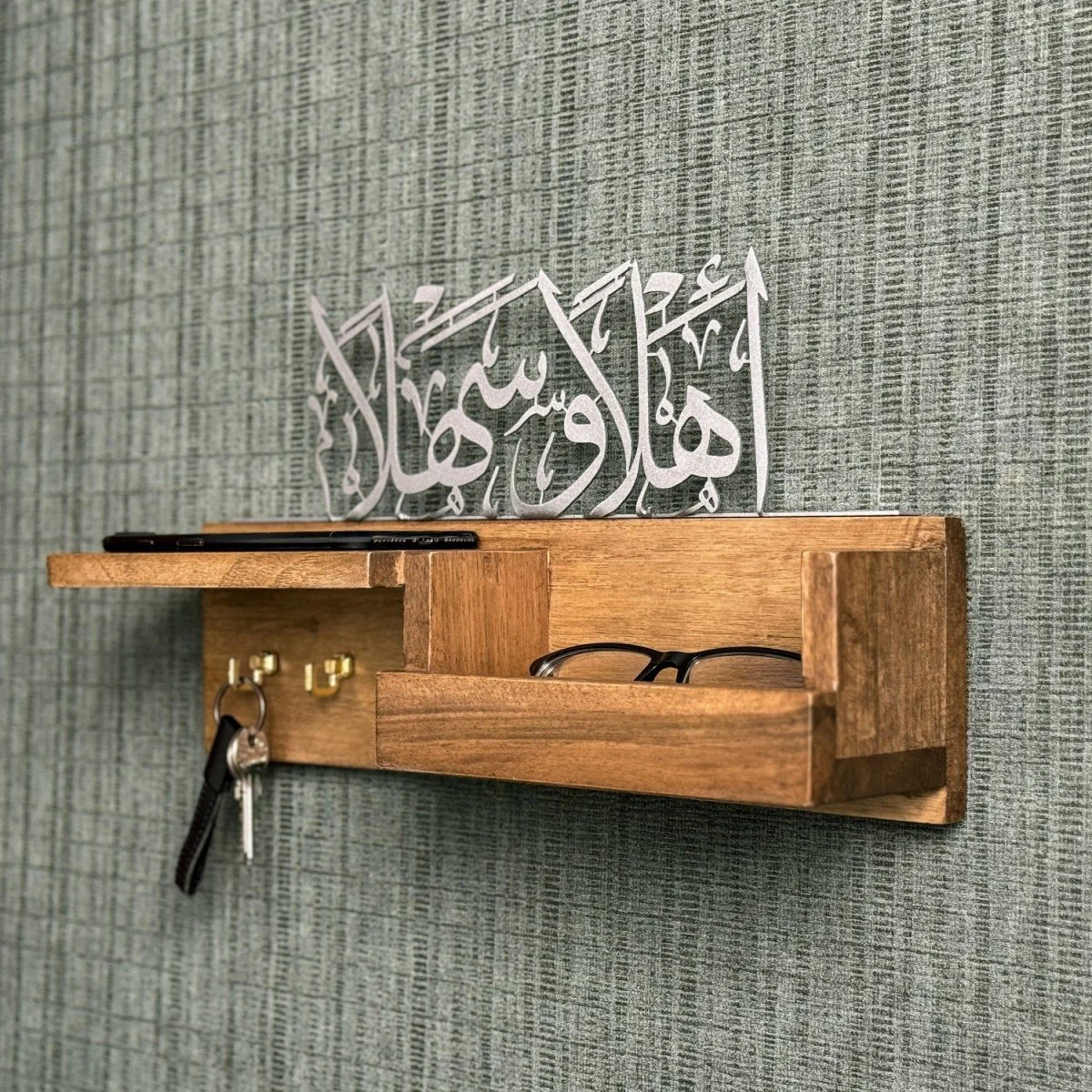 Wood Key Holder - Ahlan Wa Sahlan Arabic Calligraphy Muslim Home Decor - Image 8
