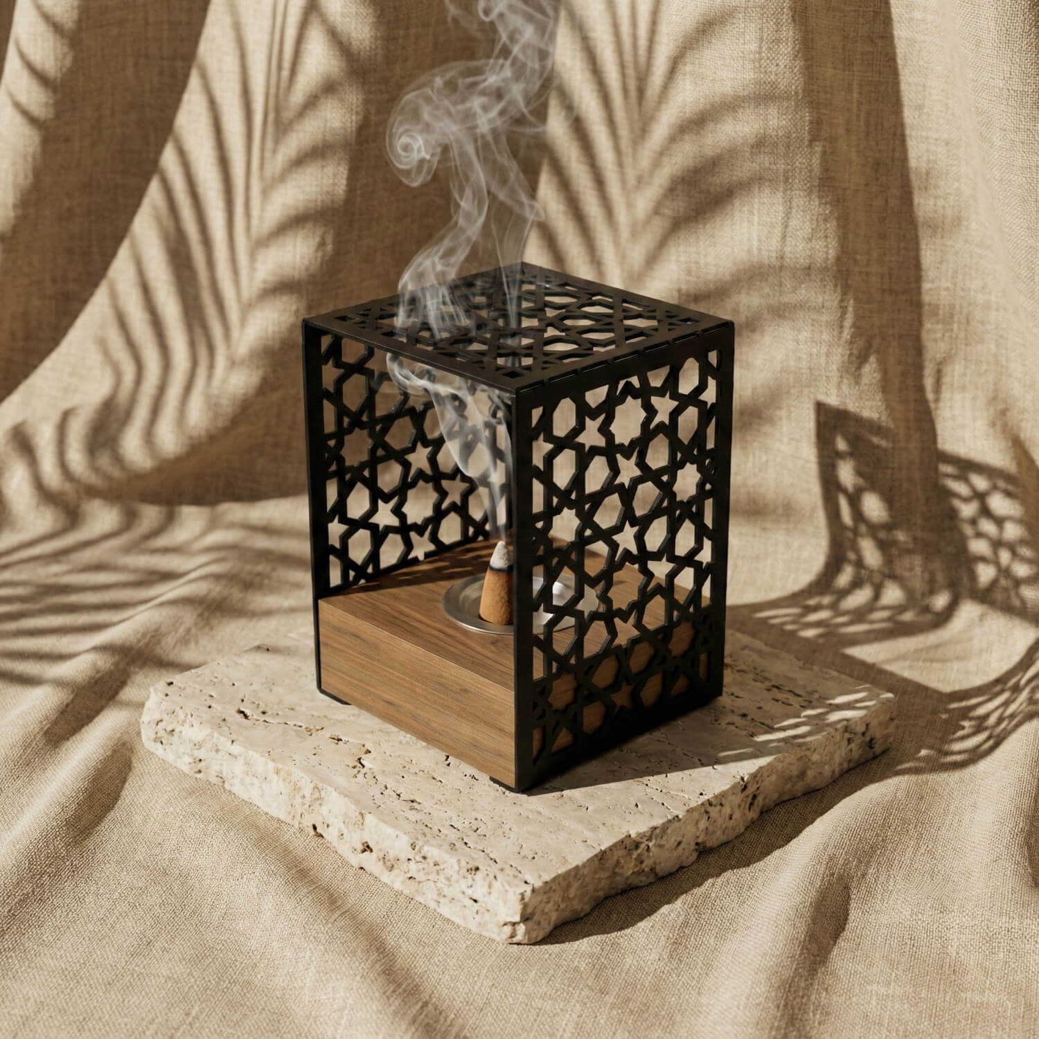 Minimalist Wooden Base Metal Mabkhara – Modern Bakhoor Burner - Image 2