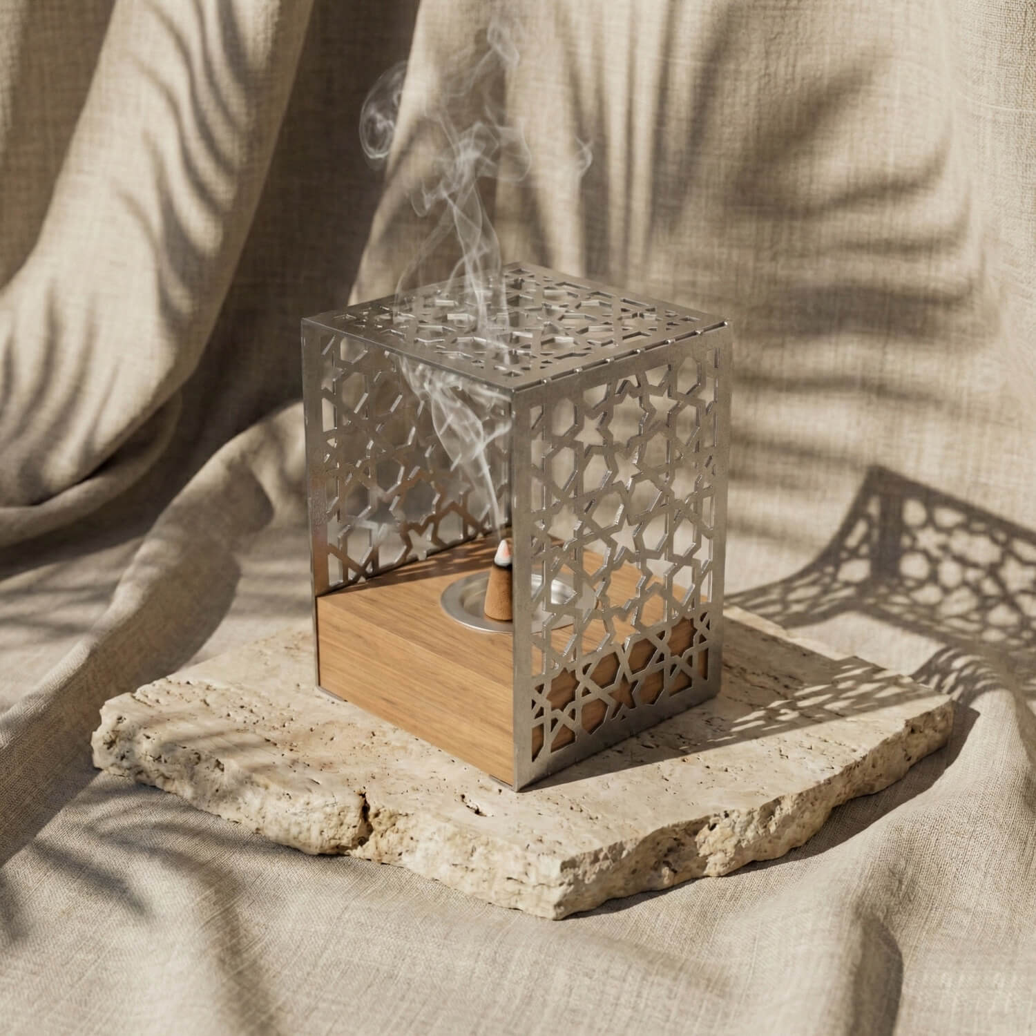 Minimalist Wooden Base Metal Mabkhara – Modern Bakhoor Burner - Image 4