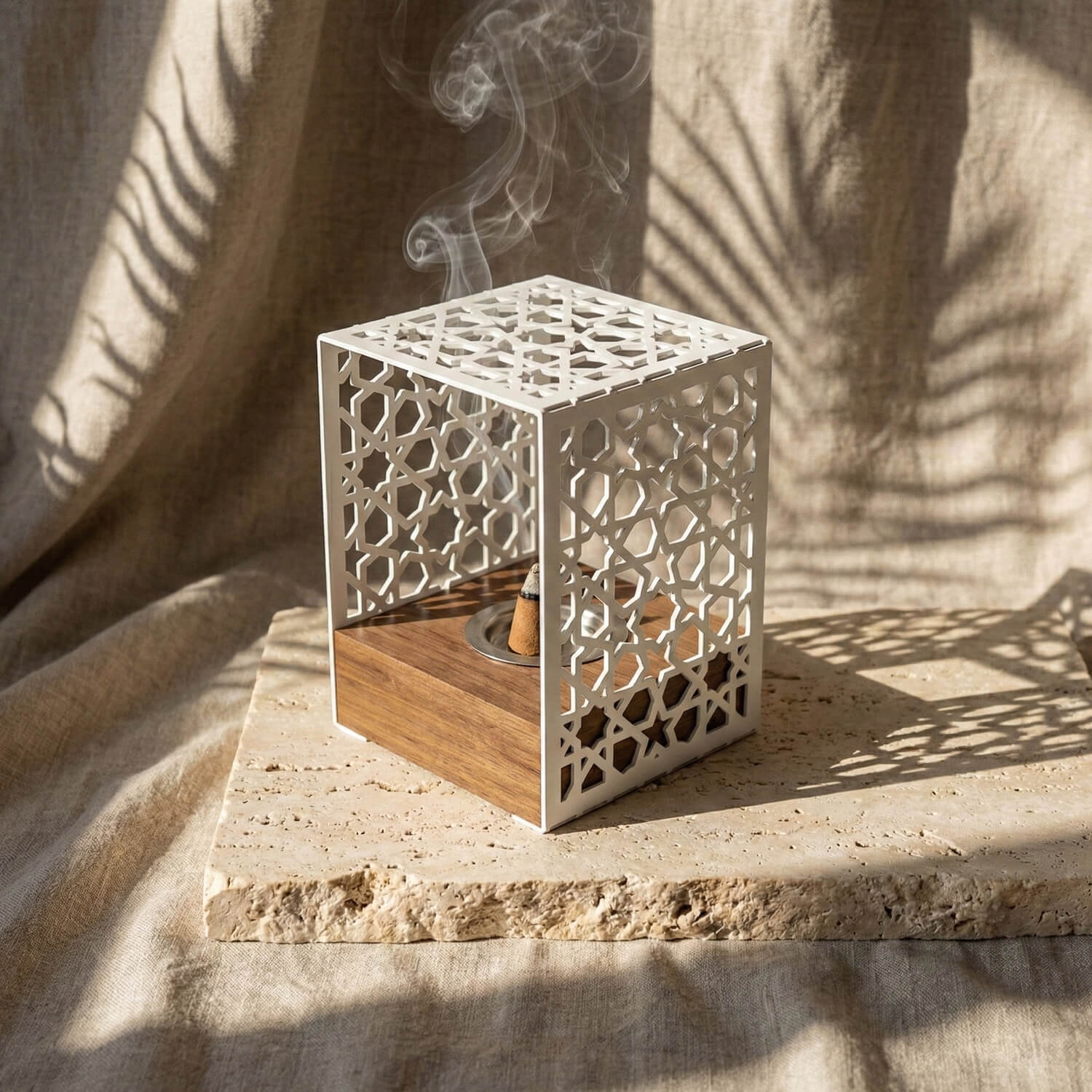 Minimalist Wooden Base Metal Mabkhara – Modern Bakhoor Burner - Image 7