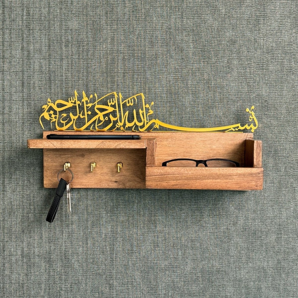 Basmala Key Holder - Bismillah Arabic Calligraphy, Wooden Muslim Home Decor - Image 4