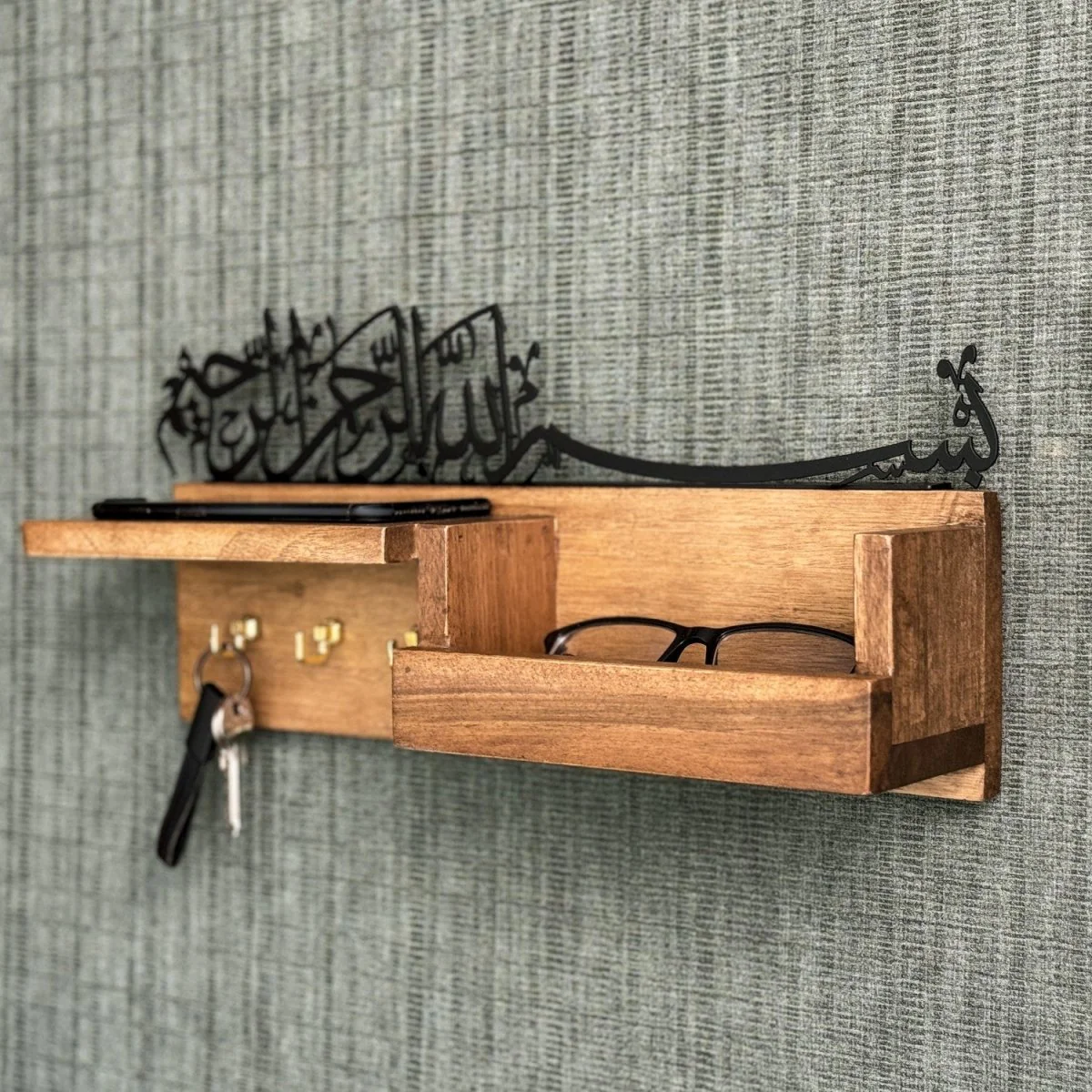 Basmala Key Holder - Bismillah Arabic Calligraphy, Wooden Muslim Home Decor - Image 6
