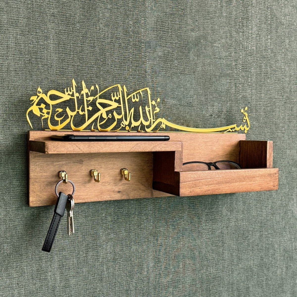 Basmala Key Holder - Bismillah Arabic Calligraphy, Wooden Muslim Home Decor - Image 7
