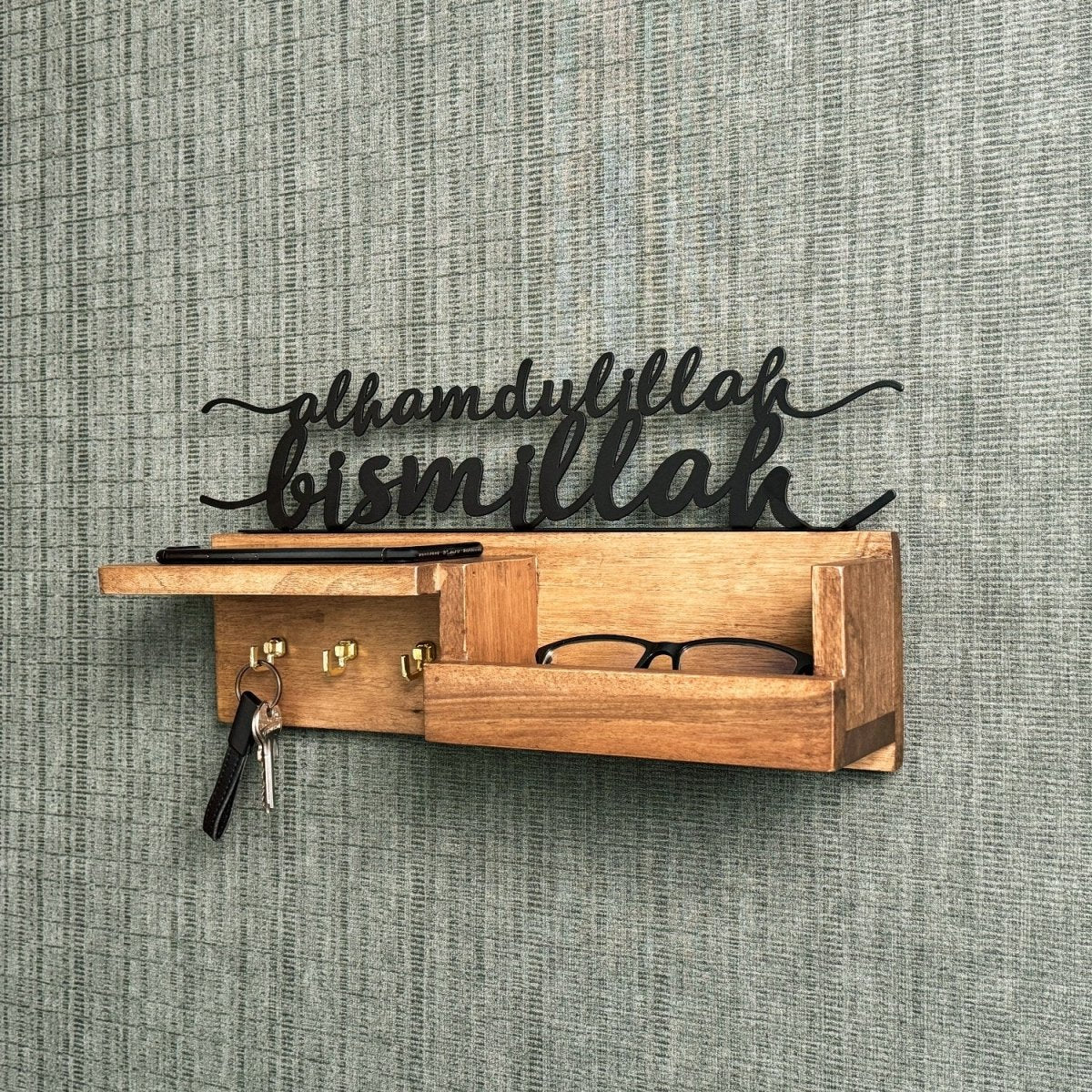 Wooden Key Holder for Wall - Bismillah and Alhamdulillah Design Muslim Home Decor - Image 10
