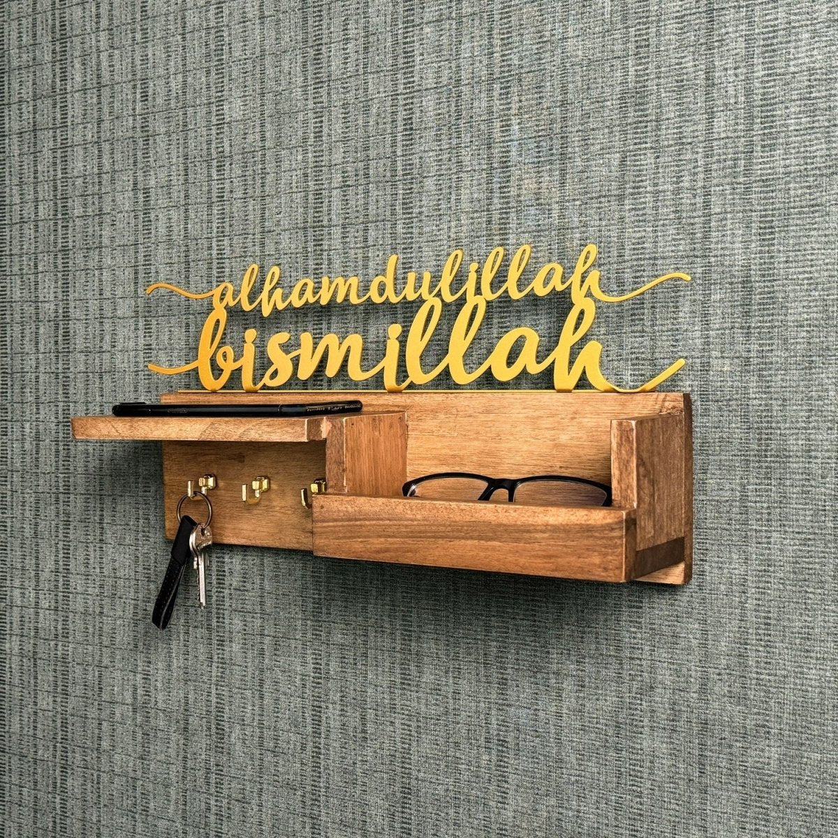 Wooden Key Holder for Wall - Bismillah and Alhamdulillah Design Muslim Home Decor - Image 8