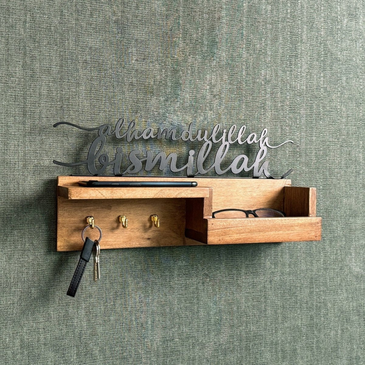 Wooden Key Holder for Wall - Bismillah and Alhamdulillah Design Muslim Home Decor - Image 9