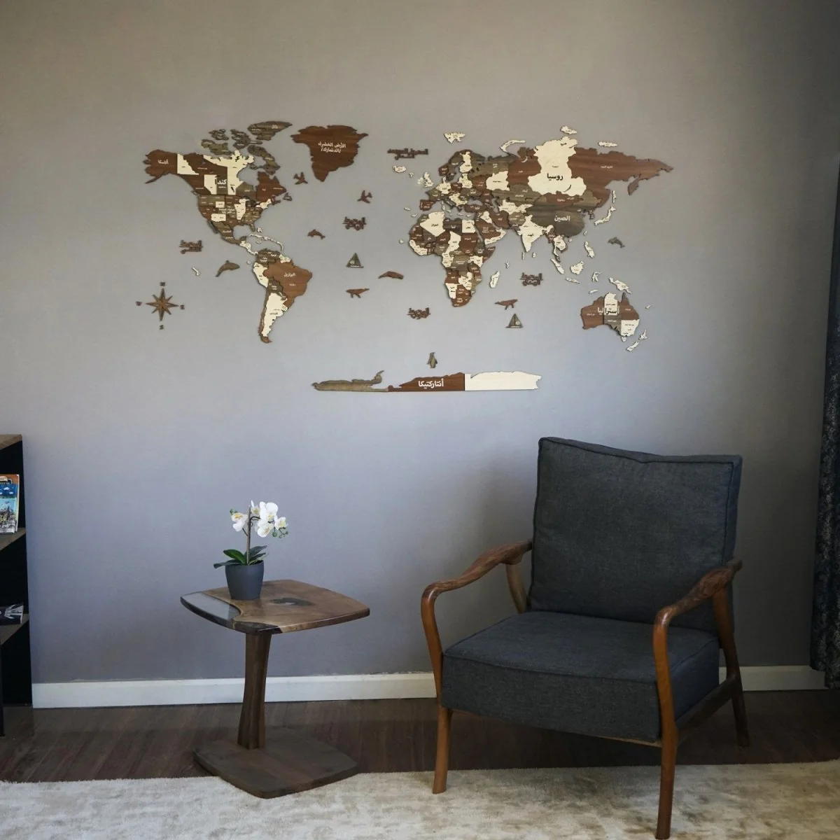 Arabic 3D Wooden World Map - Arabic Wall Art Decor - Image 10